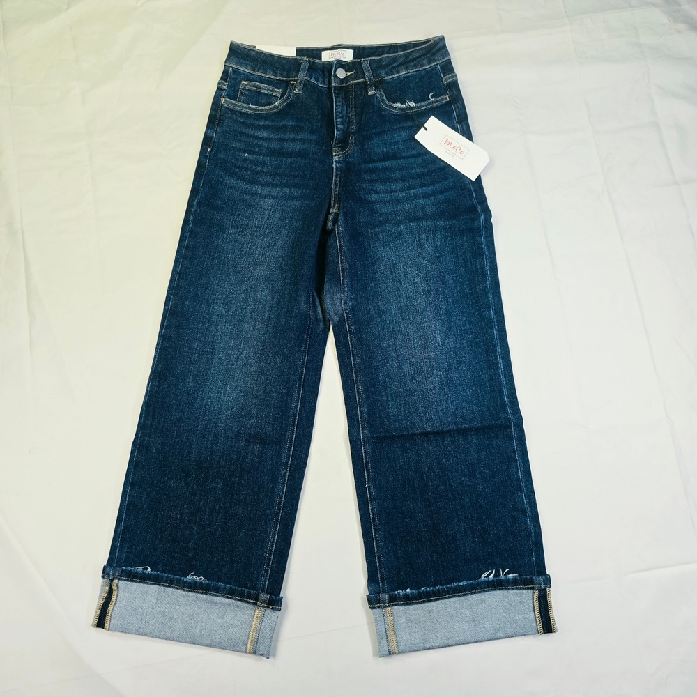 MoCo Women's Cropped Straight Jeans Size 5/27 Medium Blue Distressed Cuffed Hem